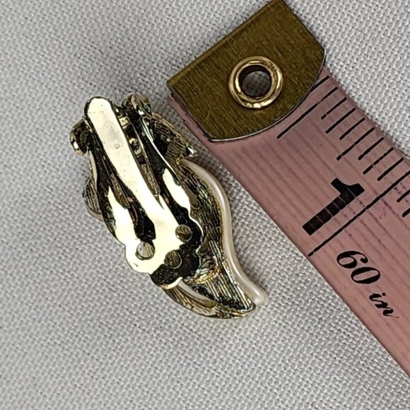 Vintage White Enamel AB Rhinestone Clip On Earrings - Picture 4 of 4